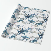多くのサメ水色 ラッピングペーパー (アンロールド)