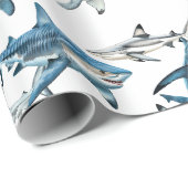 多くのサメ水色 ラッピングペーパー (ロールコーナー)