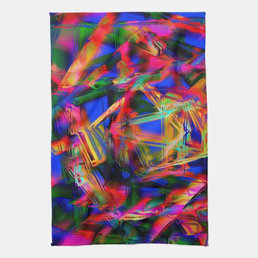 多くのツイスト正方形とカラフル'ブラシストローク' キッチンタオル (縦)