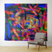 多くのツイスト正方形とカラフル'ブラシストローク' タペストリー (インサイチュ(横))