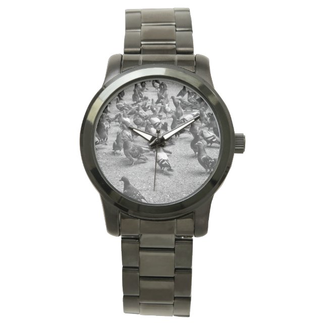 多くのハトの白黒の写真 腕時計 (正面)