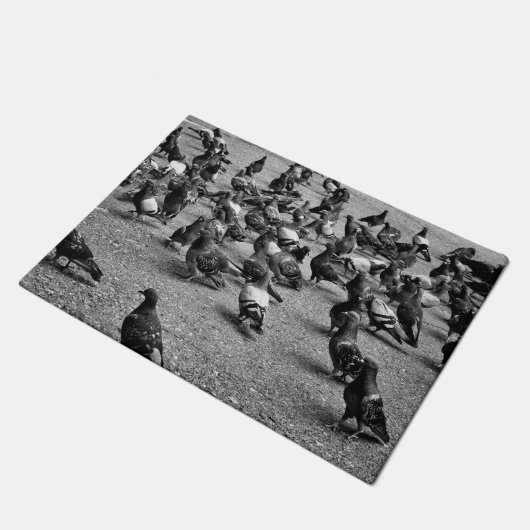 多くのハトの白黒写真撮影 ドアマット (アングル)