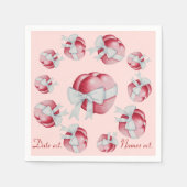 多くのハートとリボン 赤とピンク スタンダードカクテルナプキン (正面)