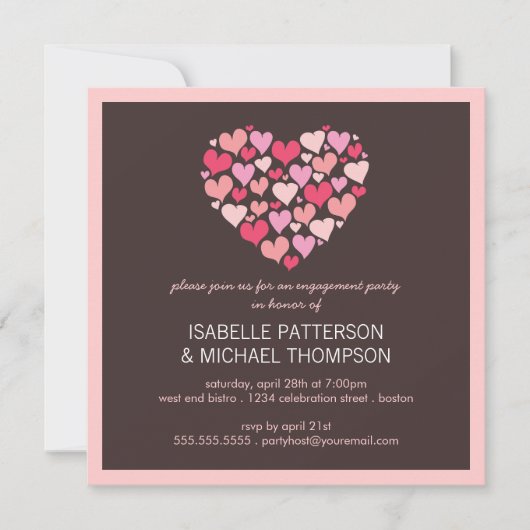 多くのハートラブ婚約パーティ招待状 招待状 (正面)