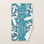 多くのバレーボールのチーム名ティール（緑がかった色）白 ハンドタオル (ハンドタオル)