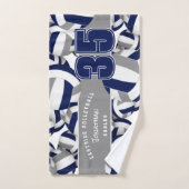 多くのバレーボールアスリート名ネイビーブルーグレー ハンドタオル (ハンドタオル)