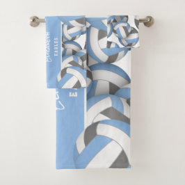 多くのバレーボールアスリート名ライトブルー灰色 バスタオルセット