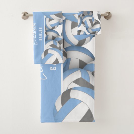 多くのバレーボールアスリート名ライトブルー灰色 バスタオルセット (インサイチュ)