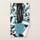 多くのバレーボールカスタム選手の名前ティール（緑がかった色）ブラック ハンドタオル (ハンドタオル)