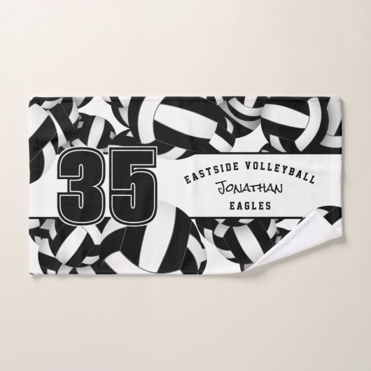 多くのバレーボール競技団体名白黒 ハンドタオル (ハンドタオル)