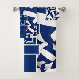 多くのバレーボール選手の名前の青いチームカラー バスタオルセット