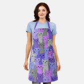 多くのパープルキャッツデザイン エプロン (着用した状態)