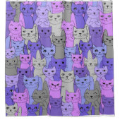 多くのパープルキャッツデザイン シャワーカーテン (正面)