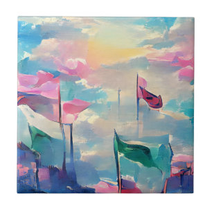 多くのフラグカラフル抽象芸術アート タイル