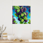 多くのブラックベリー絵画の果実。 ポスター (キッチン)