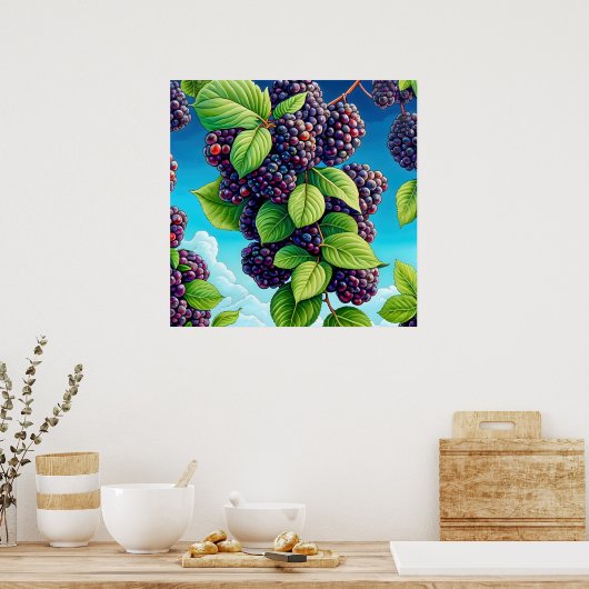 多くのブラックベリー絵画の果実。 ポスター (キッチン)