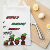 多くのメリーなダックスフントのクリスマスの台所タオル キッチンタオル (四つ折り)