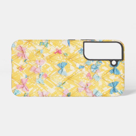 多くのリボンと格子模様の電話ケース SAMSUNG GALAXYケース (裏面横)