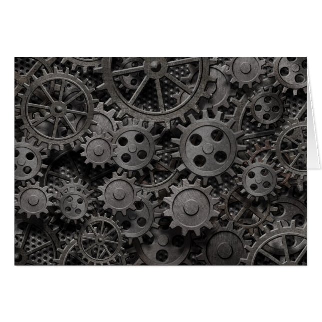 多くの古い錆ついた金属のギアか機械部品 (正面横)