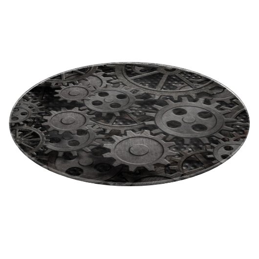 多くの古い錆ついた金属のギアか機械部品 カッティングボード (角)