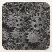 多くの古い錆ついた金属のギアか機械部品 スクエアペーパーコースター (正面)