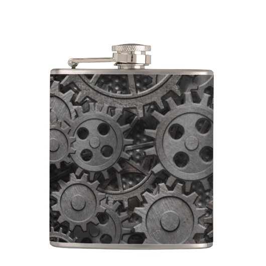 多くの古い錆ついた金属のギアか機械部品 フラスク (正面)
