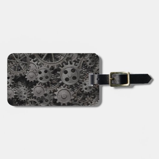 多くの古い錆ついた金属のギアか機械部品 ラゲッジタグ (正面横)
