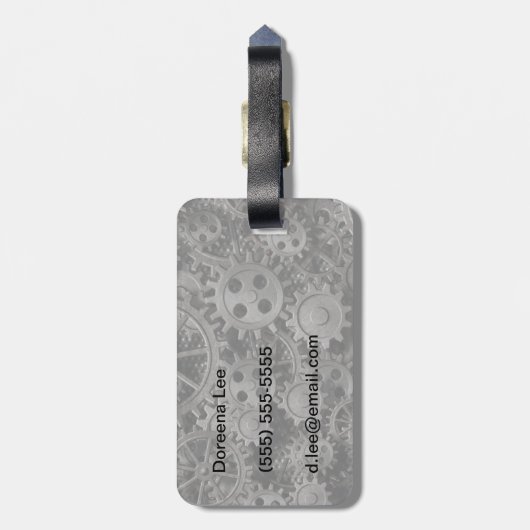 多くの古い錆ついた金属のギアか機械部品 ラゲッジタグ (裏面縦)