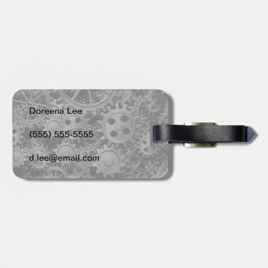 多くの古い錆ついた金属のギアか機械部品 ラゲッジタグ (裏面横)