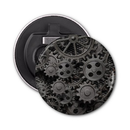 多くの古い錆ついた金属のギアか機械部品 栓抜き (正面)