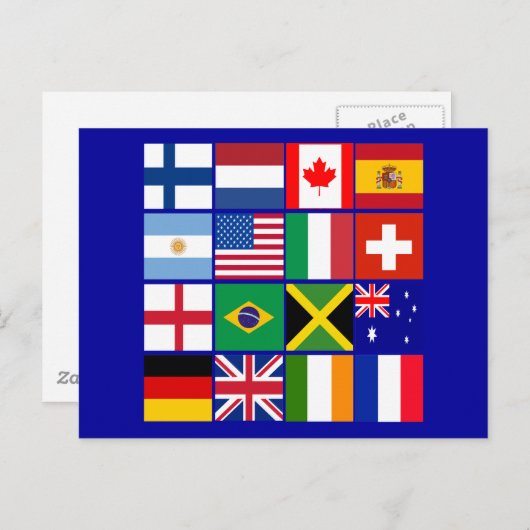 多くの国のTシャツ、マグカップの16旗が続く ポストカード (正面/裏面)