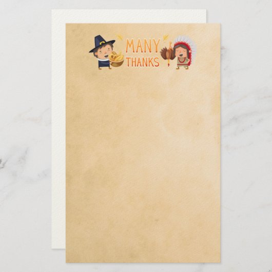 多くの巡礼感謝してい者と先住民は共に感謝する 便箋 (正面/裏面)