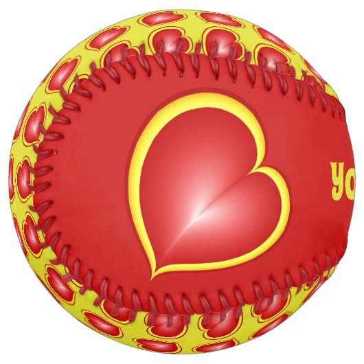 多くの愛で赤い黄色のモダンハート独自の名前 ソフトボール (正面左)