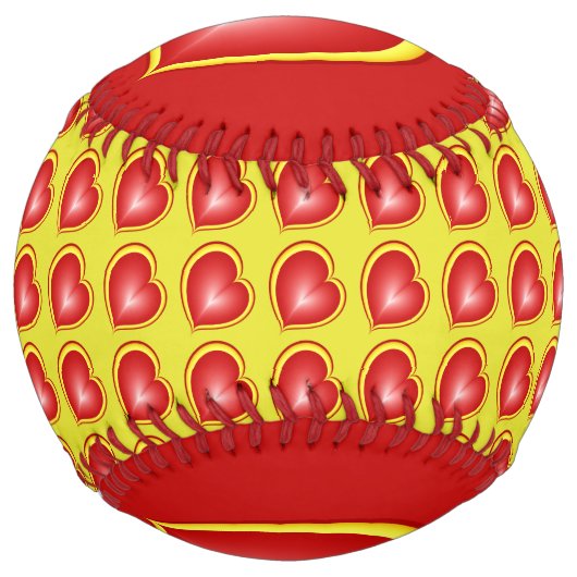 多くの愛で赤い黄色のモダンハート独自の名前 ソフトボール (裏面)