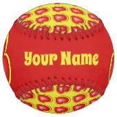 多くの愛で赤い黄色のモダンハート独自の名前 ソフトボール (正面)