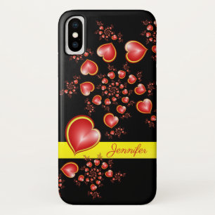 多くの愛と赤い黄色のハートフラクタルアート名 iPhone X ケース