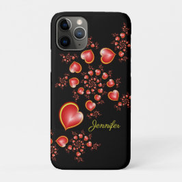 多くの愛と赤い黄色のハートフラクタルアート名 iPhone 11 PROケース