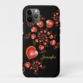 多くの愛と赤い黄色のハートフラクタルアート名 iPhone 11 PROケース