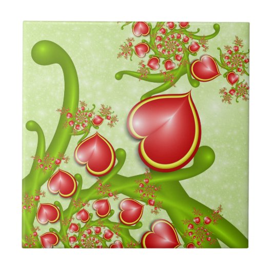 多くの愛と赤い黄色のハートフラクタルアート タイル (正面)