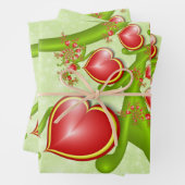 多くの愛と赤い黄色のハートフラクタルアート ラッピングペーパーシート (インサイチュ)