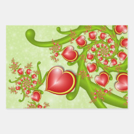 多くの愛と赤い黄色のハートフラクタルアート ラッピングペーパーシート