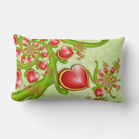 多くの愛と赤い黄色のハートフラクタルアート ランバークッション (正面)