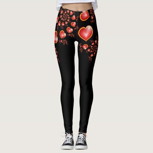 多くの愛と赤い黄色のハートフラクタルアート レギンス (正面)