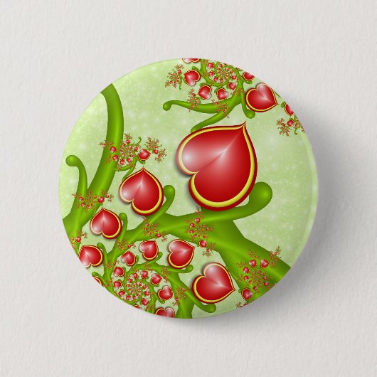 多くの愛と赤い黄色のハートフラクタルアート 缶バッジ (正面)