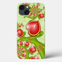 多くの愛と赤い黄色のハートフラクタルアート iPhone 13ケース