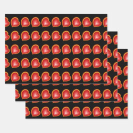 多くの愛と赤い黄色のハートフラクタルパターン ラッピングペーパーシート