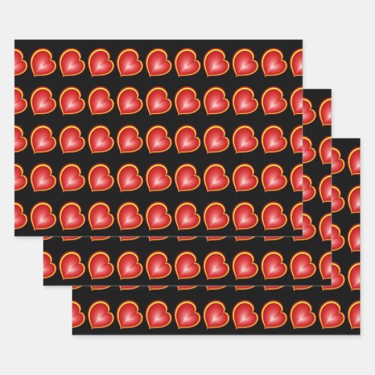 多くの愛と赤い黄色のハートフラクタルパターン ラッピングペーパーシート (セット)