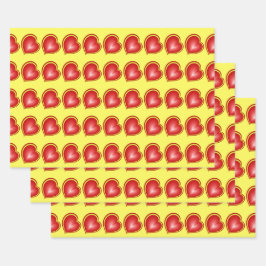 多くの愛と赤い黄色のハートフラクタルパターン ラッピングペーパーシート