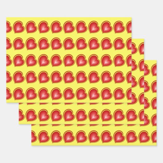 多くの愛と赤い黄色のハートフラクタルパターン ラッピングペーパーシート (セット)