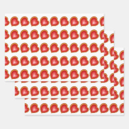 多くの愛と赤い黄色のハートフラクタルパターン ラッピングペーパーシート